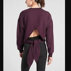Women M Athleta Tie Back Sweatshirt Agate Purple Long Slv Cut-Out Lounge Layer